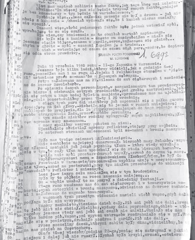 Pilecki's original manuscript