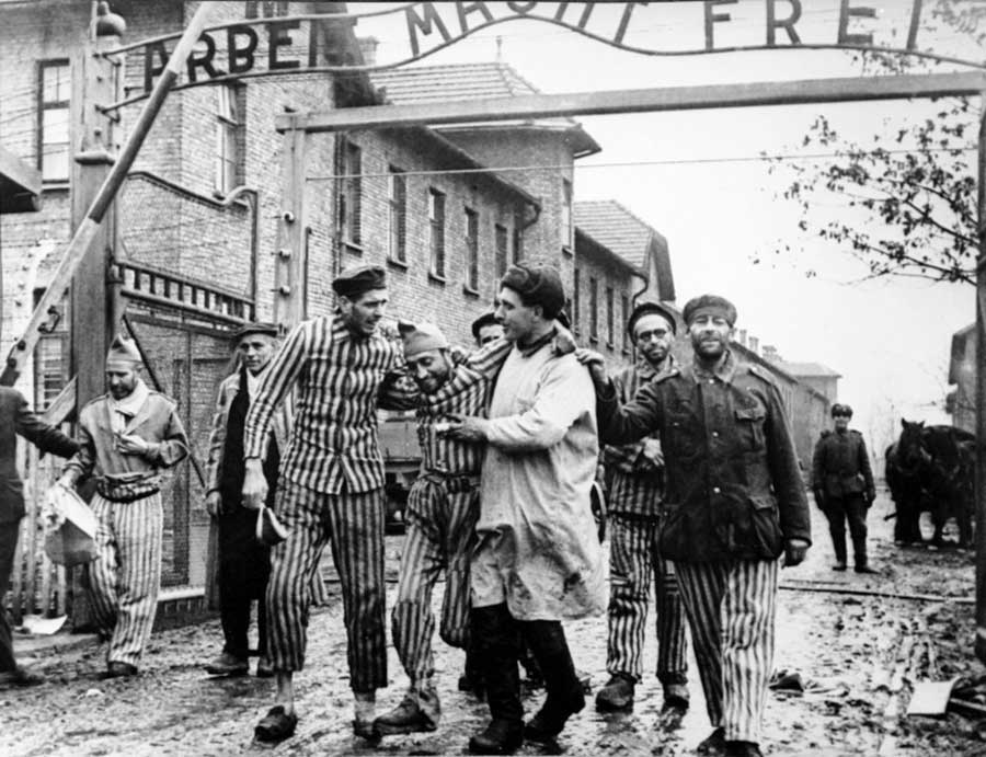 Soviet soldiers liberating Auschwitz concentration camp.